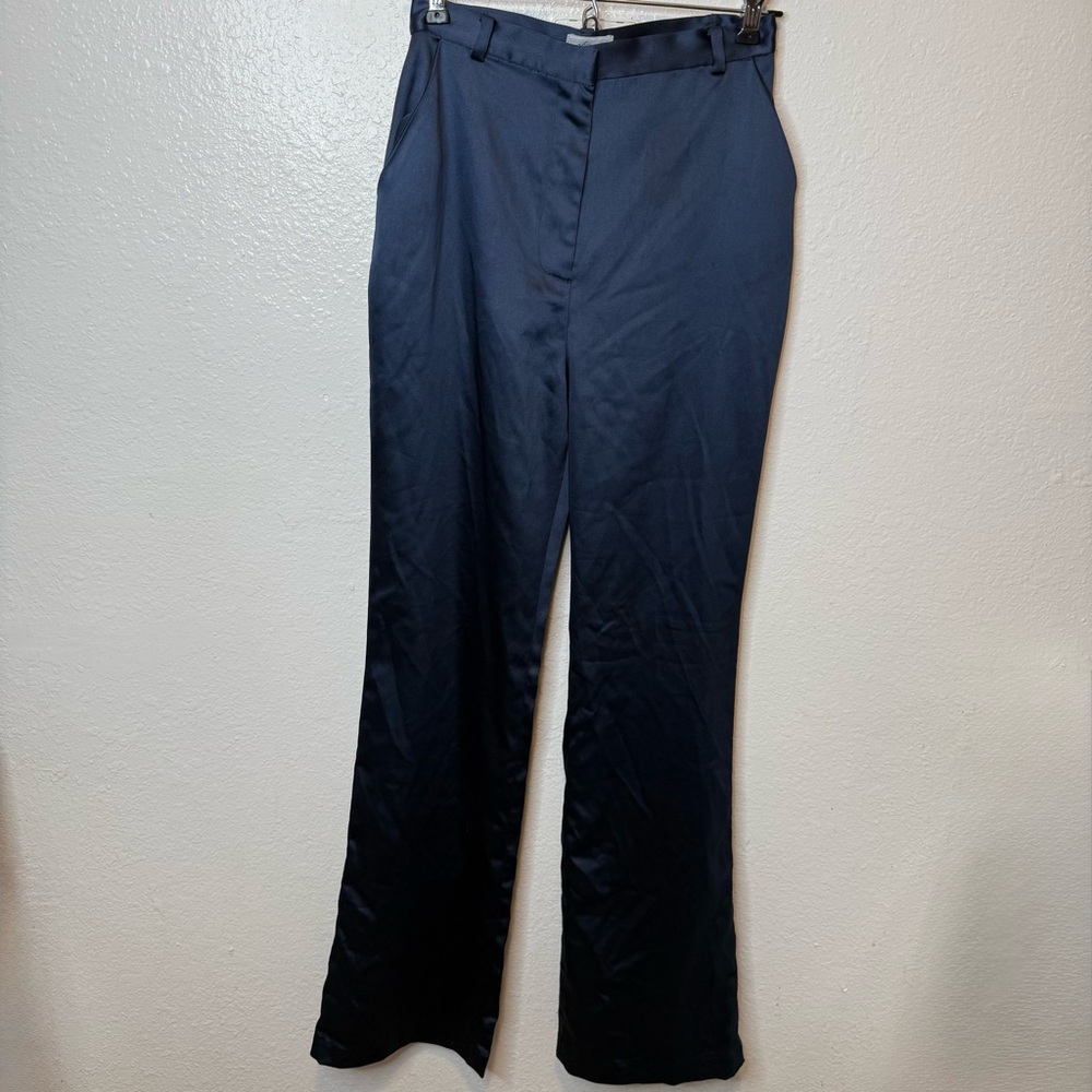 Oh Polly Navy Polyester Wide Leg Satin Pants Size 2